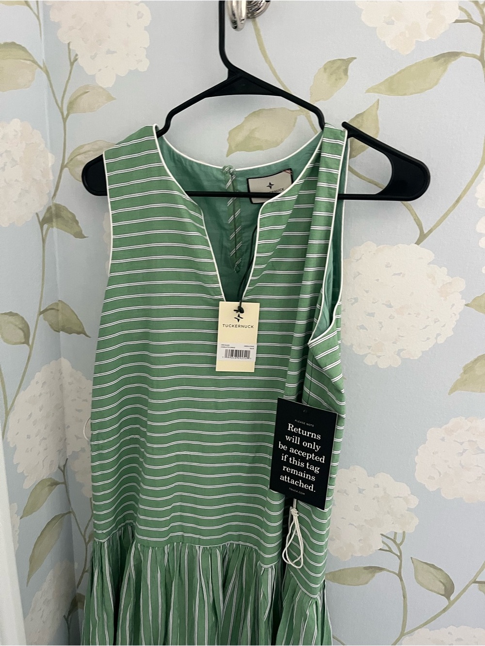 Tuckernuck Green and White Striped Sleeveless Tiered dress